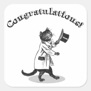 Gratulation Aufsatz-Katze-Aufkleber Quadratischer Aufkleber