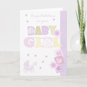 Gratulation Baby Girl Card, New Baby Karte