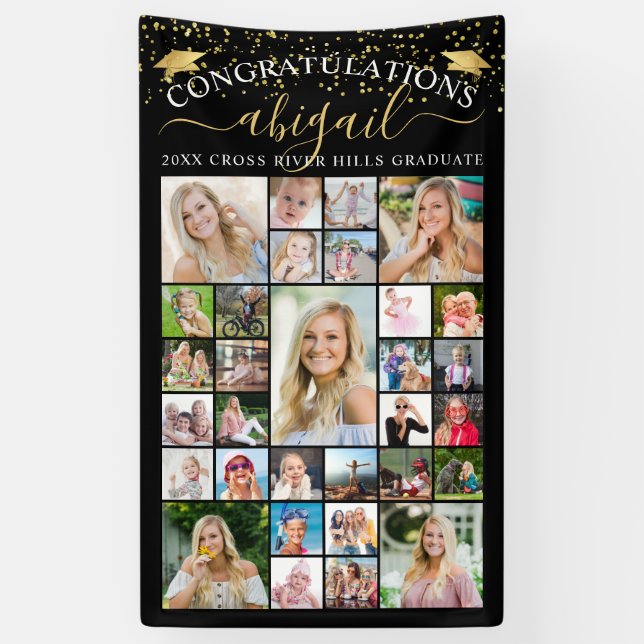 Gratulation Black Gold 31 Foto Collage Script Banner (Vertikal)