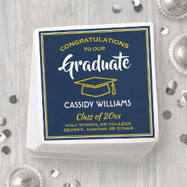 Gratulation Blue Gold Yellow Graduation Party Serviette