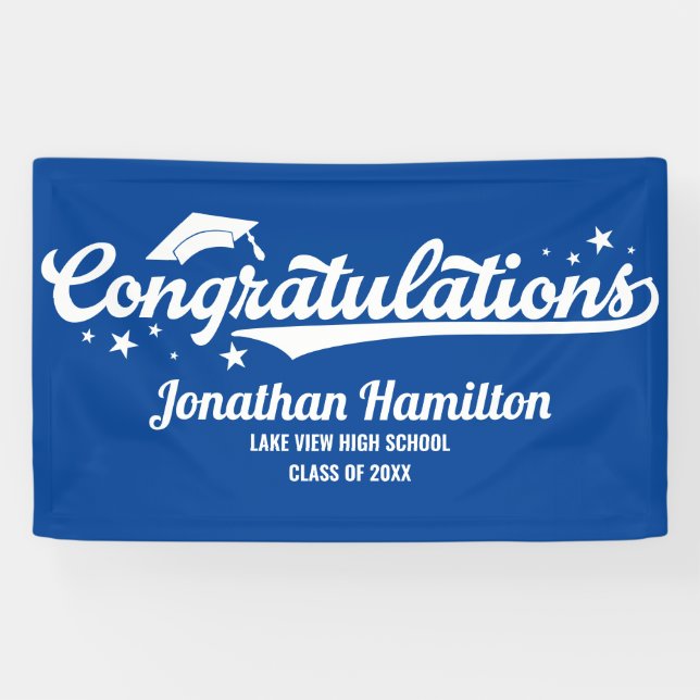 Gratulation Blue Graduation Party Personalisiert Banner (Horizontal)