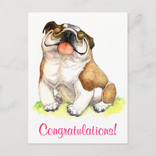 Gratulation Bulldog Puppy Begrüßung Postkarte