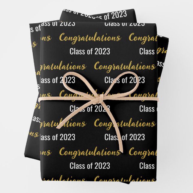 Gratulation Class of 2023 Schwarz-weiß und Gold Geschenkpapier Set (Beispiel)