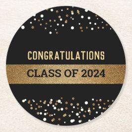 Gratulation Class of 2024 Black Gold Runder Pappuntersetzer