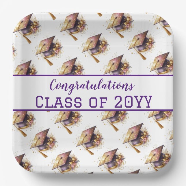 Gratulation Class of Graduation Cap and Diploma Pappteller (Vorderseite)