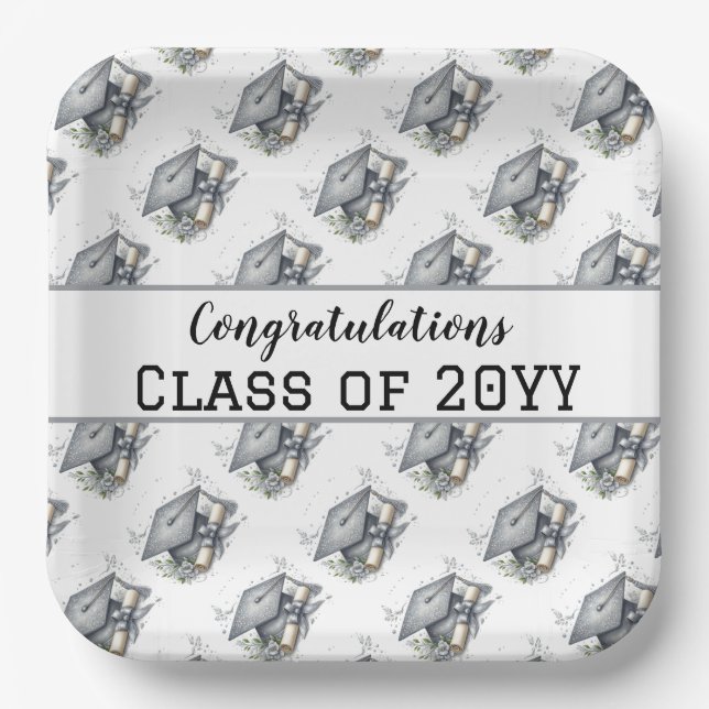 Gratulation Class of Graduation Cap and Diploma Pappteller (Vorderseite)