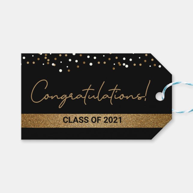 Gratulation Gold Black Graduate Class of 2021 Geschenkanhänger (Vorderseite (Horizontal))