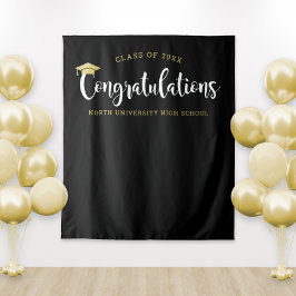 Gratulation Gold Black Graduation Party Wandteppich