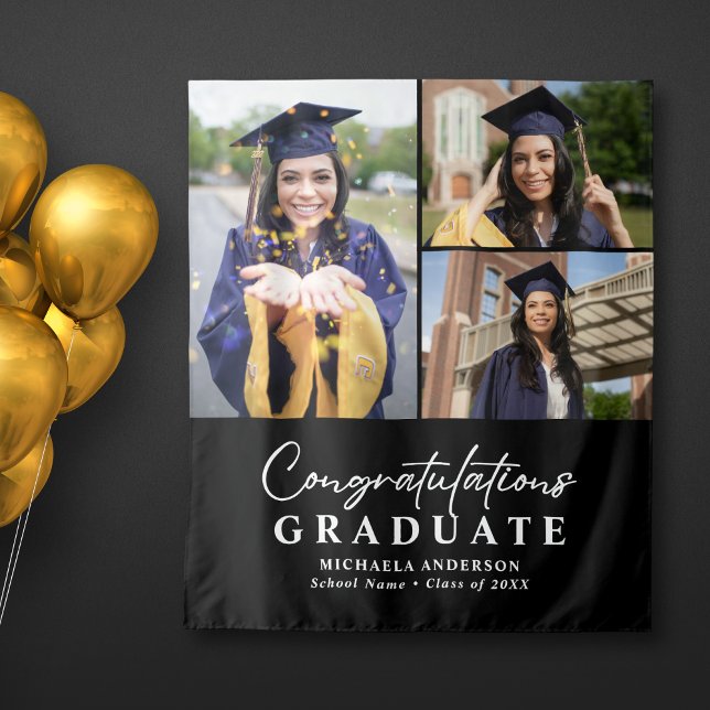 Gratulation Graduate 3-Foto Graduation Party Wandteppich (Von Creator hochgeladen)