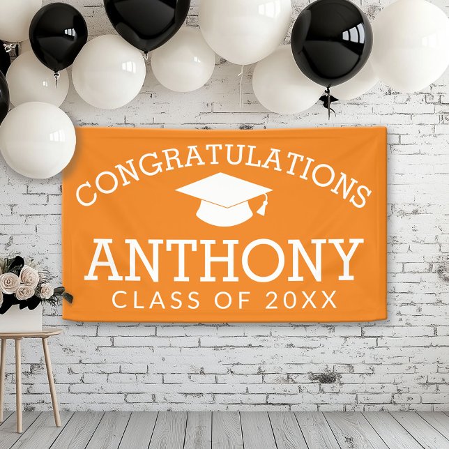 Gratulation Graduate Abschluss CAN EDIT orange Banner (Custom Graduation Banner for a Grad Party or Open House)