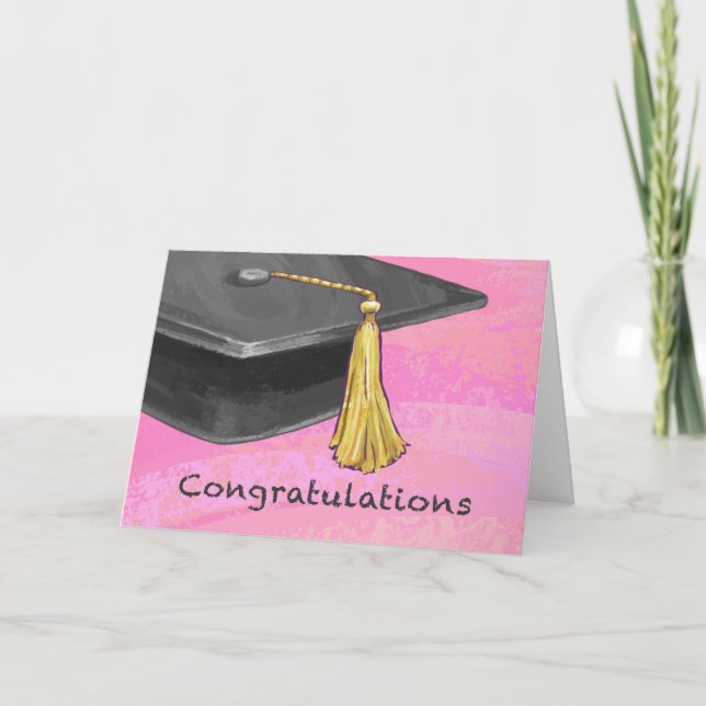 Gratulation Graduate Black and Pink Karte (Vorderseite)