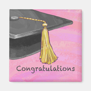 Gratulation Graduate Black and Pink Magnet