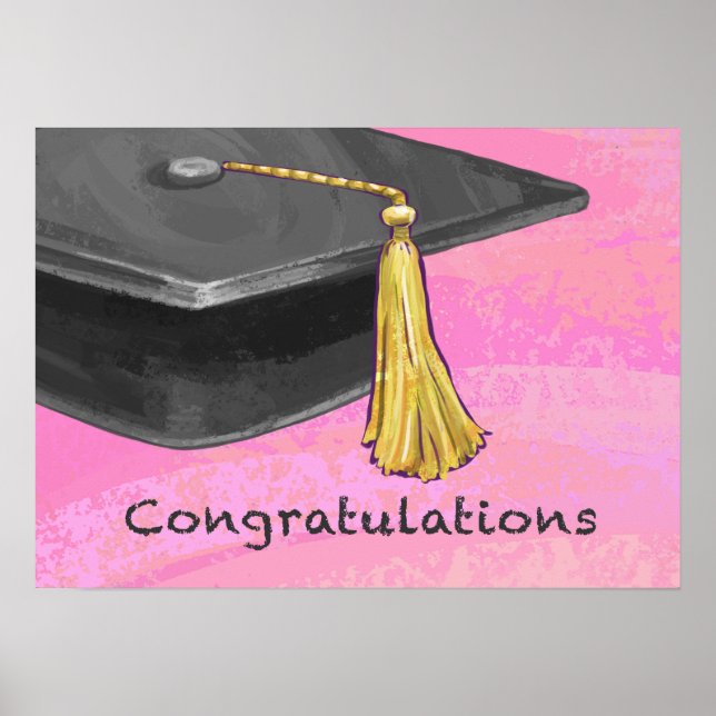 Gratulation Graduate Black and Pink Poster (Vorne)