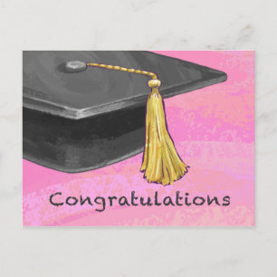 Gratulation Graduate Black and Pink Postkarte