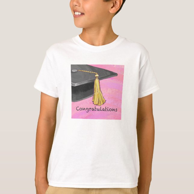 Gratulation Graduate Black and Pink T-Shirt (Vorderseite)
