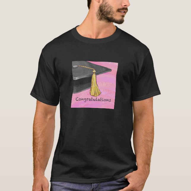 Gratulation Graduate Black and Pink T-Shirt (Vorderseite)