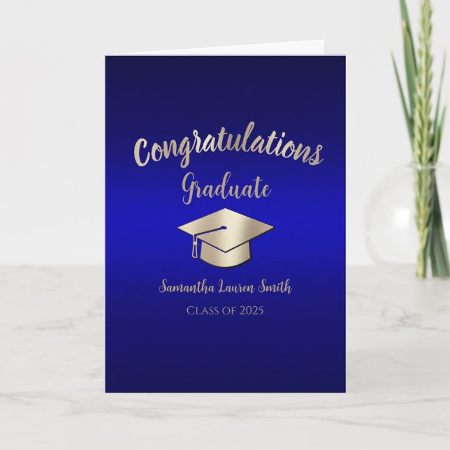 Gratulation Graduate Blue Gold Class of 2025 Karte (Vorderseite)