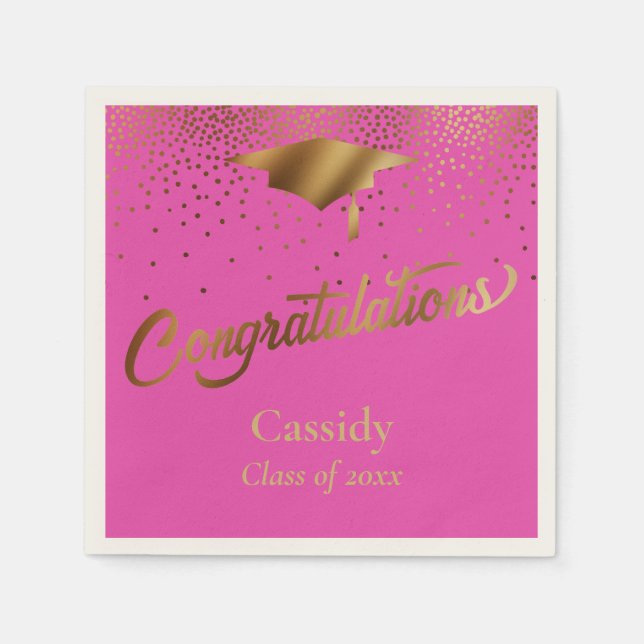 Gratulation Graduate, Class of Gold & Pink Serviette (Vorderseite)