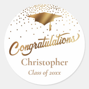 Gratulation Graduate, Class of Gold & White Runder Aufkleber
