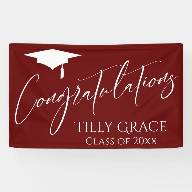 Gratulation Graduate Class White Burgundy Banner (Horizontal)