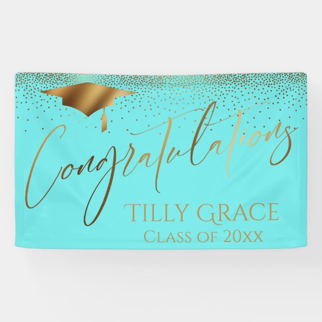 Gratulation Graduate Gold Confetti zu Aqua Banner (Horizontal)