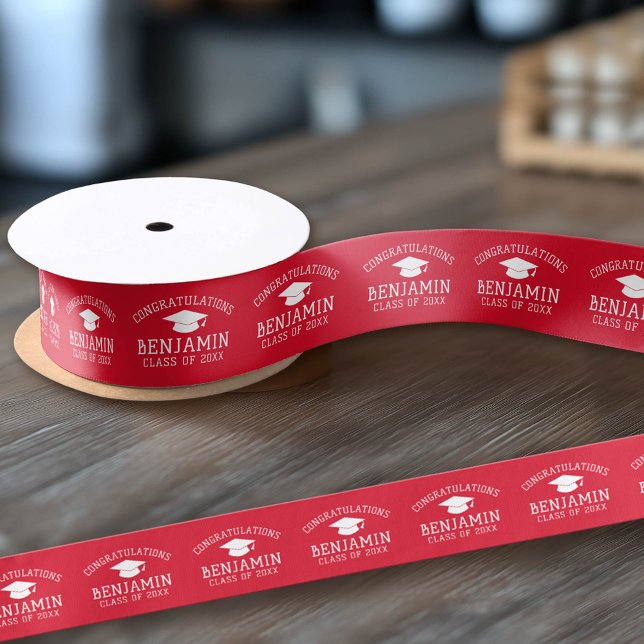 Gratulation Graduate Graduation Cap rot weiß Satinband (Custom Graduation Ribbon)