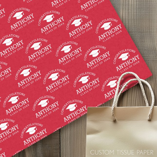 Gratulation Graduate Graduation Cap rot weiß Seidenpapier (Custom Tissue Paper)
