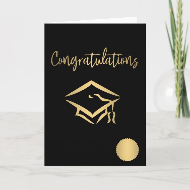Gratulation Graduation Cap Gold Siegel Metallic Karte (Vorderseite)