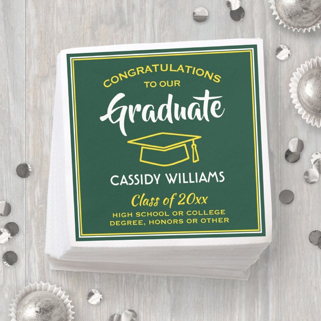 Gratulation Green Gold Yellow Graduation Party Serviette (Von Creator hochgeladen)
