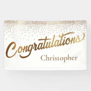 Gratulation mit goldenem Konfetti auf Weiß Banner
