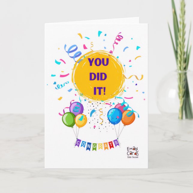 Gratulation mit Konfetti und Luftballons Karte (Vorderseite)