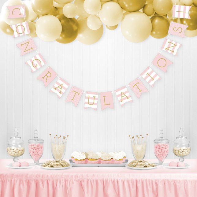 Gratulation Modern Pink Gold Graduation Party Wimpelkette (Von Creator hochgeladen)