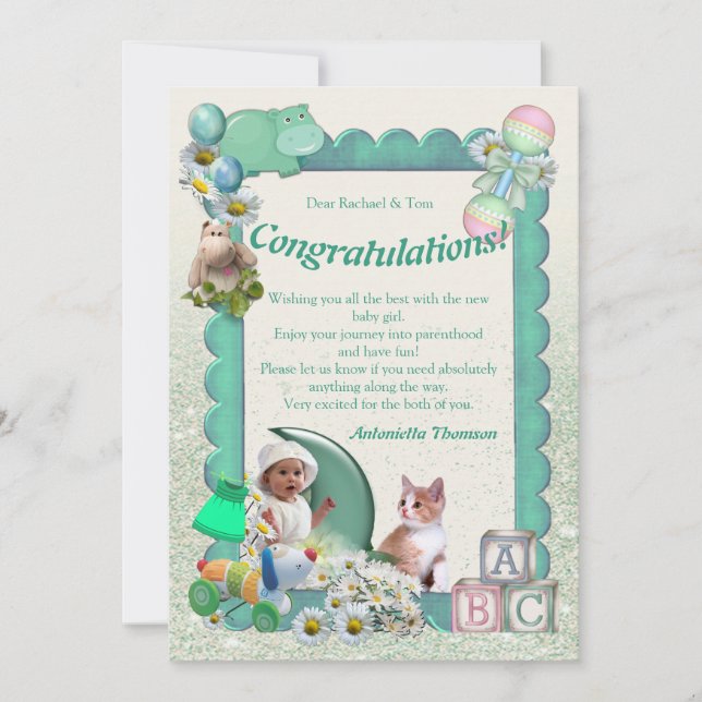 Gratulation Neue Baby Girl Card Dankeskarte (Vorderseite)