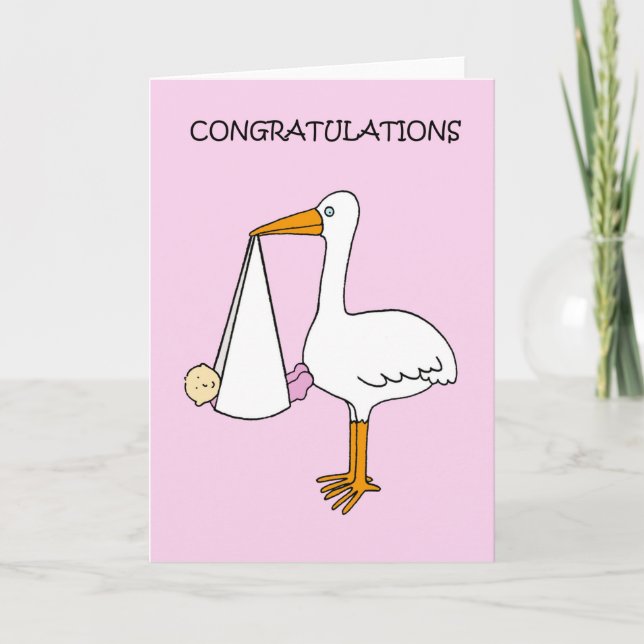 Gratulation New Baby Girl with Stork Karte (Vorderseite)