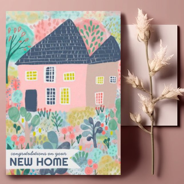 Gratulation New Zuhause Garden Watercolor Niedlich Karte (Congratulations on new home custom greeting card with watercolor cottage art
)