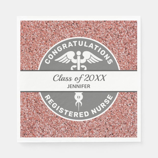 Gratulation Rosa Glitzer Graduate Name Serviette (Vorderseite)