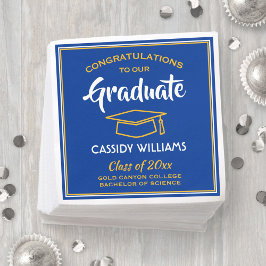 Gratulation Royal Blue & Gold Graduation Party Serviette