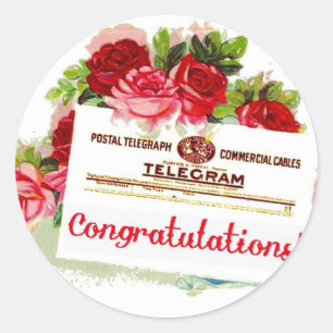 Gratulation Telegram Rosen Vintage Postkarte Runder Aufkleber