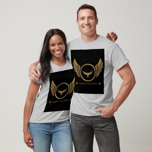 Gratulation Text Gold Eagle Wings Image Grau T-Shirt (Unisex)