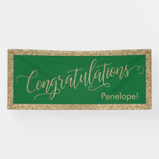 Gratulation Typografie Gold Glitzer und Green Banner (Horizontal)