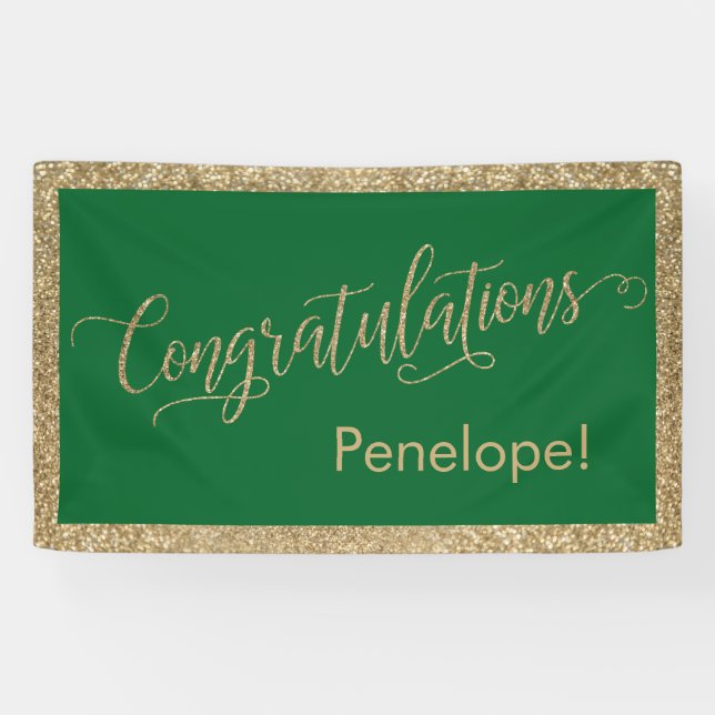 Gratulation Typografie Gold Glitzer und Green Banner (Horizontal)
