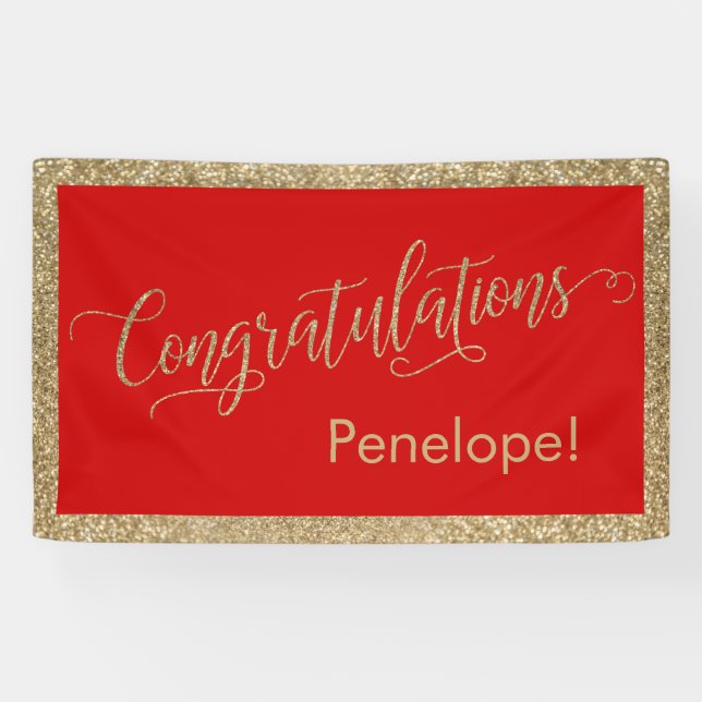 Gratulation Typografie Gold Glitzer und Rot Banner (Horizontal)