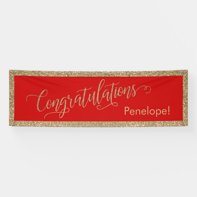 Gratulation Typografie Gold Glitzer und Rot Banner (Horizontal)