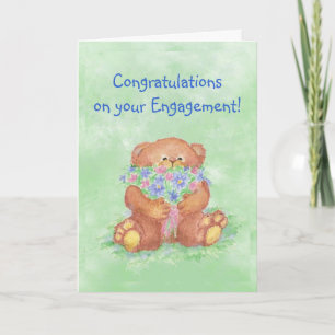 Gratulationen Engagement Fun Teddy Bear Flowers Karte