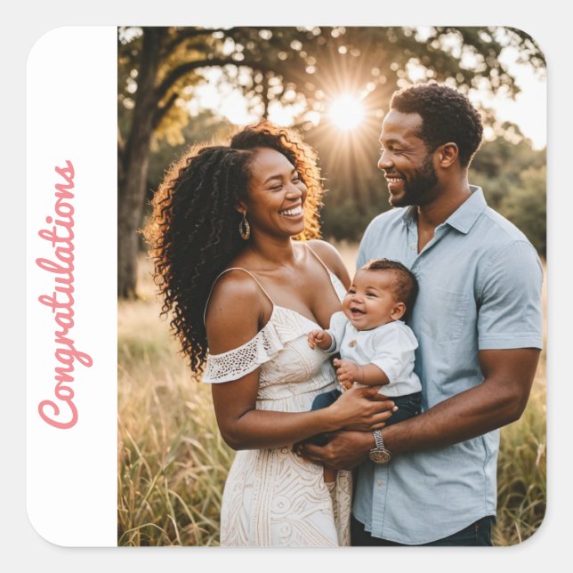 Gratulationen für das Foto pink Quadratischer Aufkleber (Vorderseite)