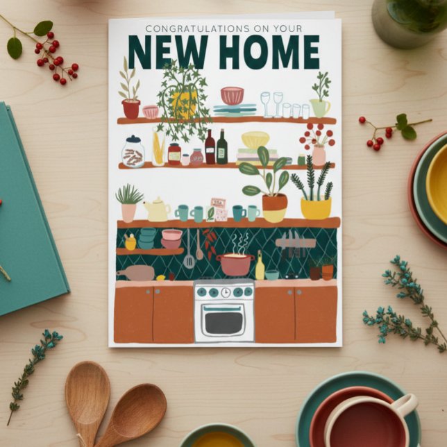 GRATULATIONEN NEUE ZUHAUSE MOVING Niedlich Kitchen Karte (CONGRATULATIONS NEW HOME MOVING Housewarmoing Cute Kitchen Greeting Card
)