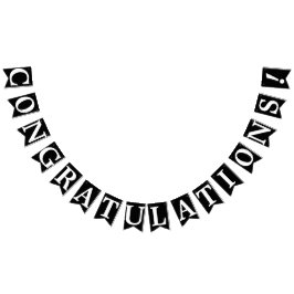 GRATULATIONEN, Weißer Text auf schwarz Wimpelkette