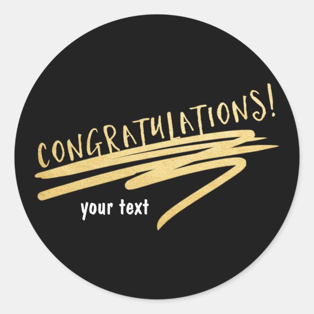 GRATULATIONS Black Gold Custom Chic Sticker (Vorderseite)