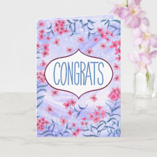 Gratuliere Blaue und Rosa Florale Gratulationskart Karte
