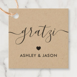Gratzi Gift Tag, Hochzeit Danke Tags, Kraft Geschenkanhänger